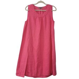FLAX Pink 100% Linen Sleeveless Dress Sz Small Lagenlook Minimalist Beachy